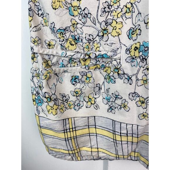 Dickies Women's M Cream Yellow Blue Floral Short Sleeve Scrub Top - Picture 3 of 5